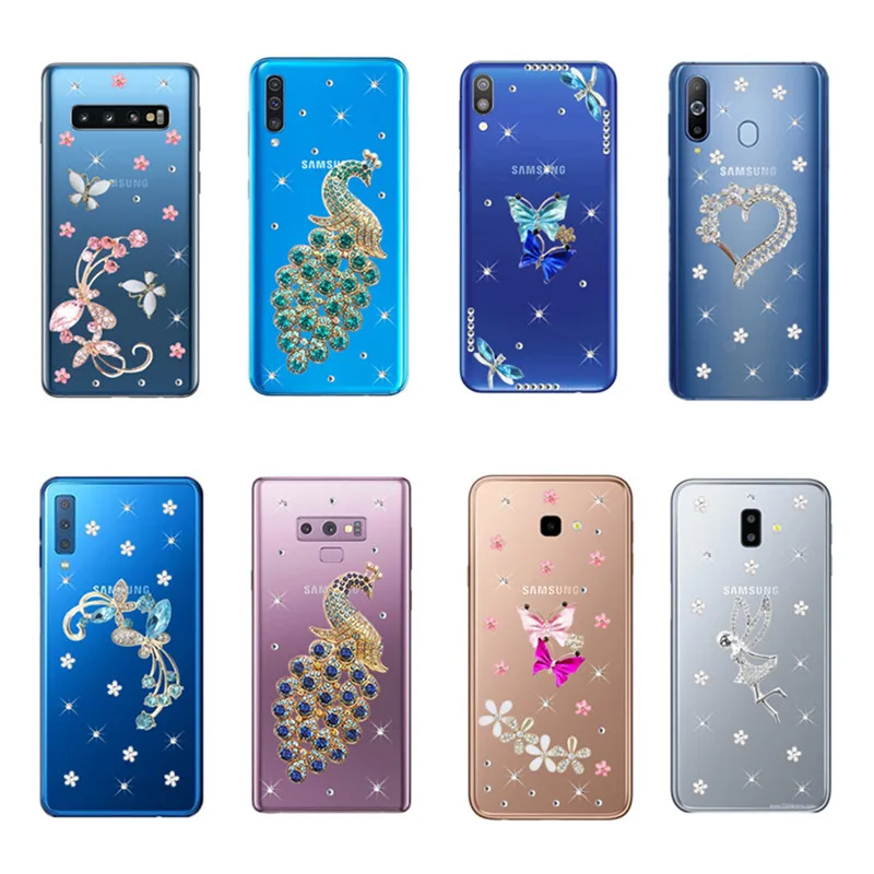 Прозрачный чехол со стразами для Samsung Galaxy J6 S10 Note 20 Plus 10 S20 S9 S8 A7 A10 M11 M21 M30s A30 A50 A70 A22