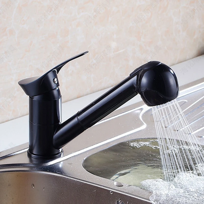 Wf-7005 Kitchen Faucet 360 Degree Rotation Pull Out Sink Water Saving Polished Black Basin | Дом и сад