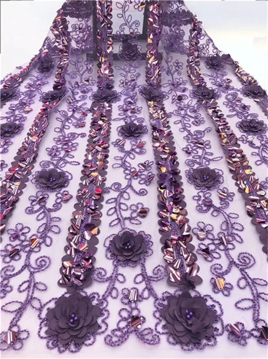 5 Yard 3D Flower African beads Diamond Lace Fabrics Nigerian French Fabric sequins High Quality Feather Tulle green | Дом и сад