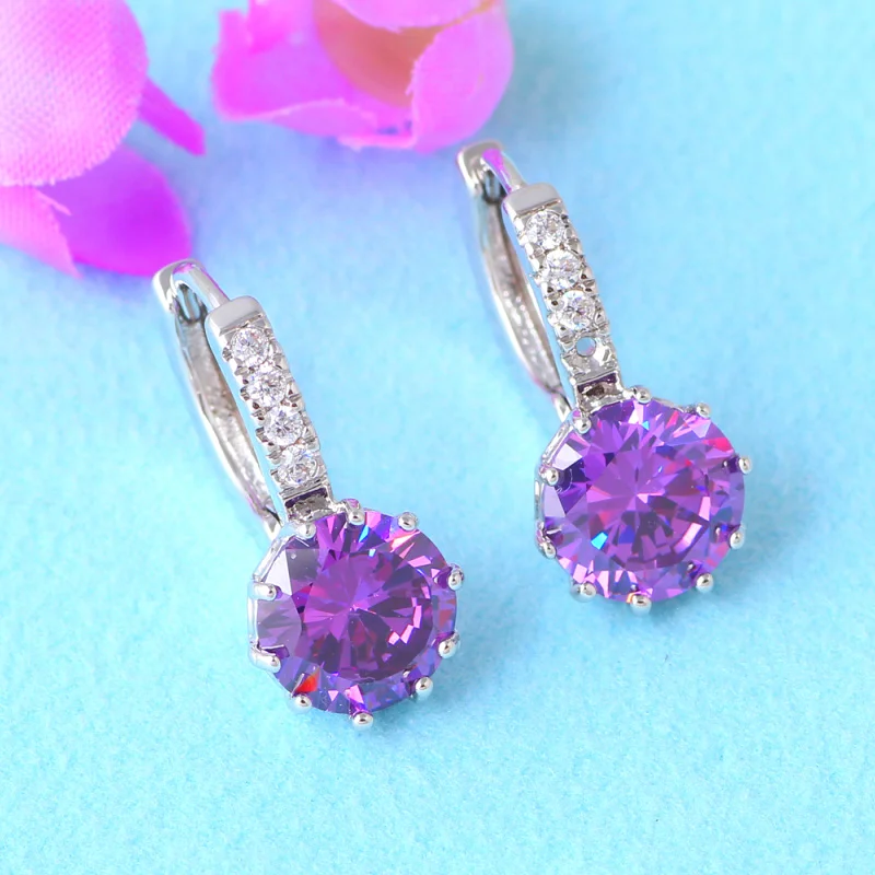 Женские серьги кольца с кристаллами элегантные фиолетовым цирконием|jewelry mean|jewelry