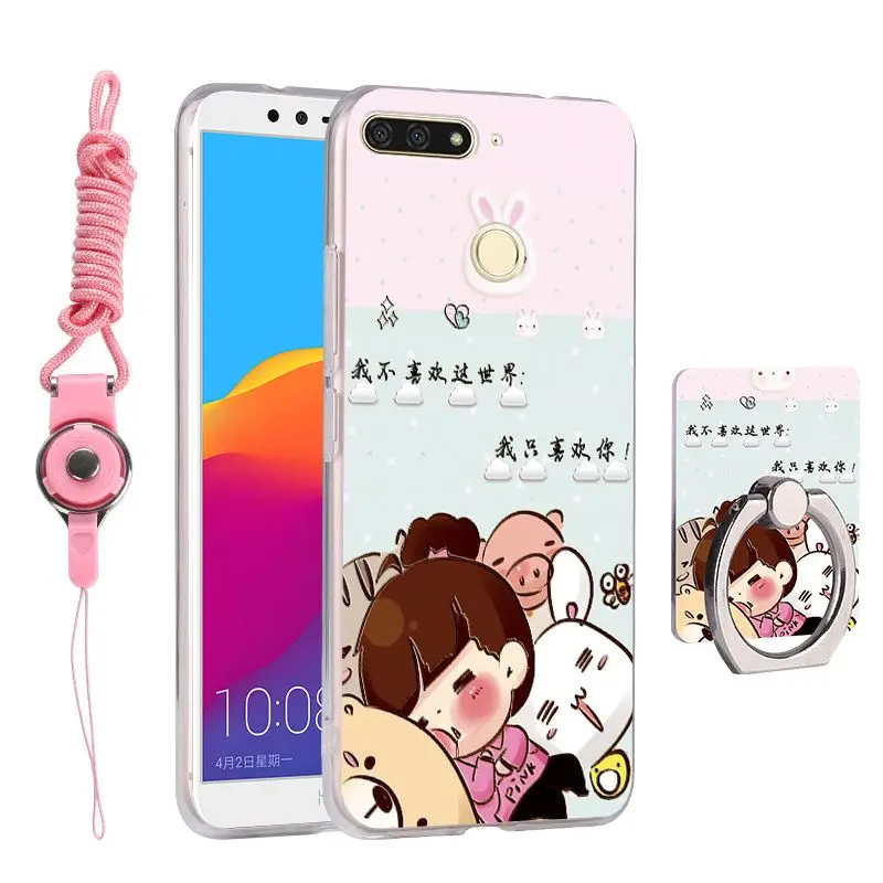 COMEBUY For Huawei Honor Y6 Prime 2018 Case Relief Painting Soft TPU Silicone With Finger Ring Holder |