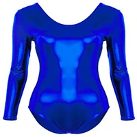 10 colors long sleeve shiny metallic lycra spandex round collar gymnastics suits women stage performance costumes