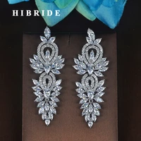 hibride brand flower shape cubic zircon drop earrings for women fashion jewelry pendientes mujer moda brinco e 744