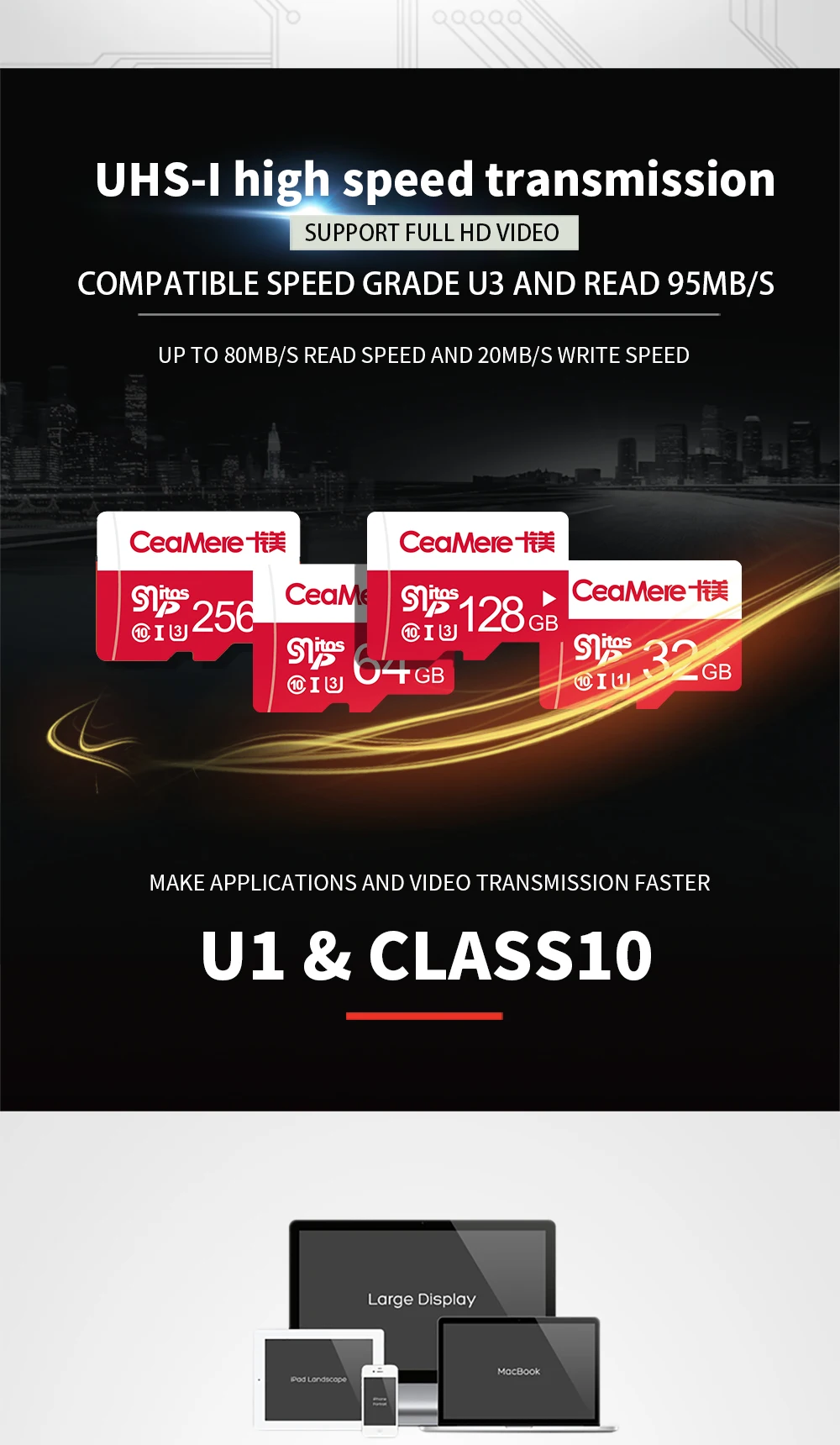 CeaMere карта памяти 256 ГБ 128 Гб 64 Гб U3 UHS-3 32 ГБ Micro sd карта класс 10 UHS-1 флэш-карта памяти Microsd TF/sd карта s для планшета