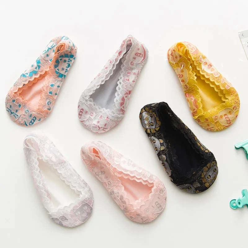 Летние кружевные хлопковые носки для маленьких девочек Нескользящие с низким