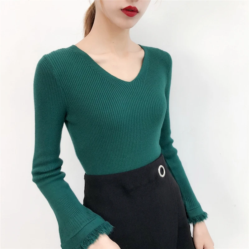 Black Sweater Women's Fashion V-neck Base Pullover Set Warm Winter Natural Fabric Soft High Quality Free Shipping | Женская одежда