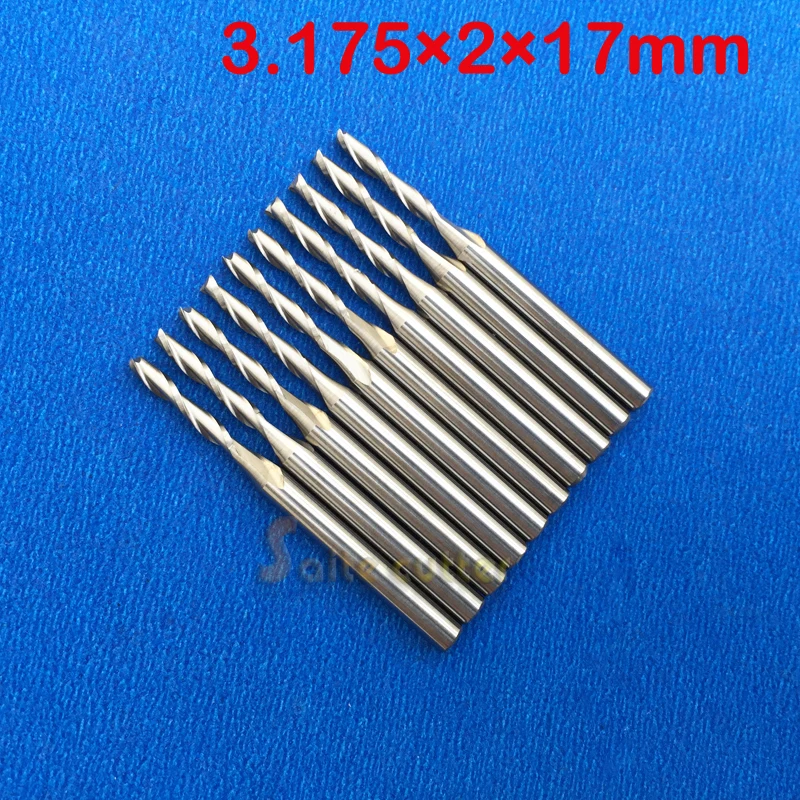 

10pcsx1/8" 2mm Carbide CNC Double/Two Flute Spiral Bits CEL 17mm end mill engraving cutter