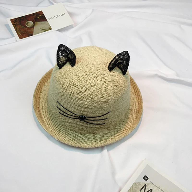 Женская летняя кружевная шляпа от солнца с кошачьими ушками|Женские пляжные