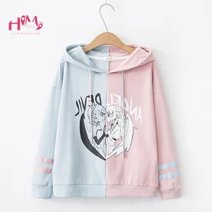 Толстовка в стиле Харадзюку, готический милый японский пуловер в стиле аниме Ангел Дьявол, милая уличная толстовка с рисунком девушки-Мори, черный розовый цвет