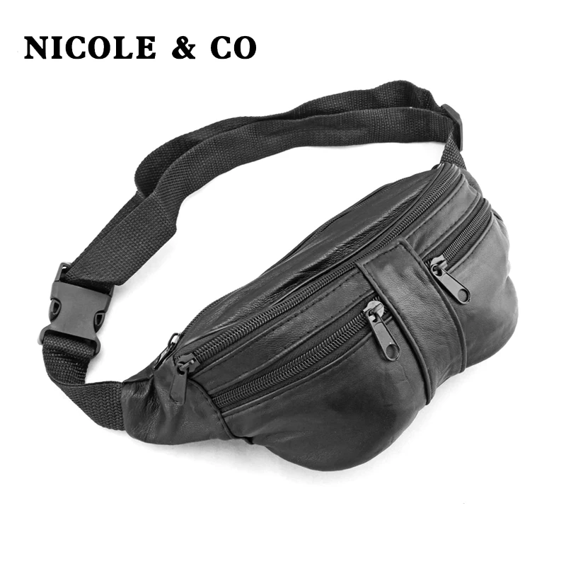 NICOLE & CO черные пояса из натуральной кожи для женщин Мужская поясная сумка на пояс