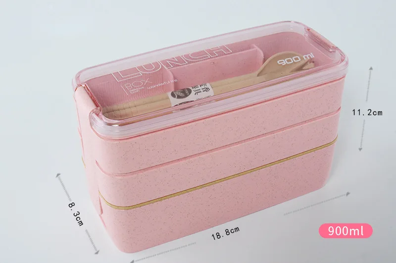 3 Слои Коробки для обедов здоровый Материал пшеничной соломы Bento Коробки микроволновая посуда Еда контейнер для хранения 900 мл