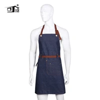 original kefei high quality cotton denim restaurant work leather chef cooking kitchen aprons for woman