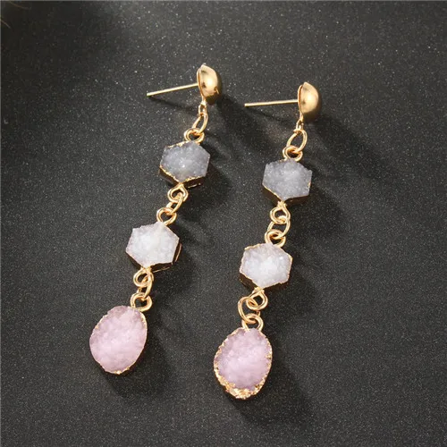 Dayoff Boho серьги полимерные серьги для женщин ювелирные изделия искусственный Агат Длинные серьги в форме капли геометрические шестигранные серьги E166 - Окраска металла: 4