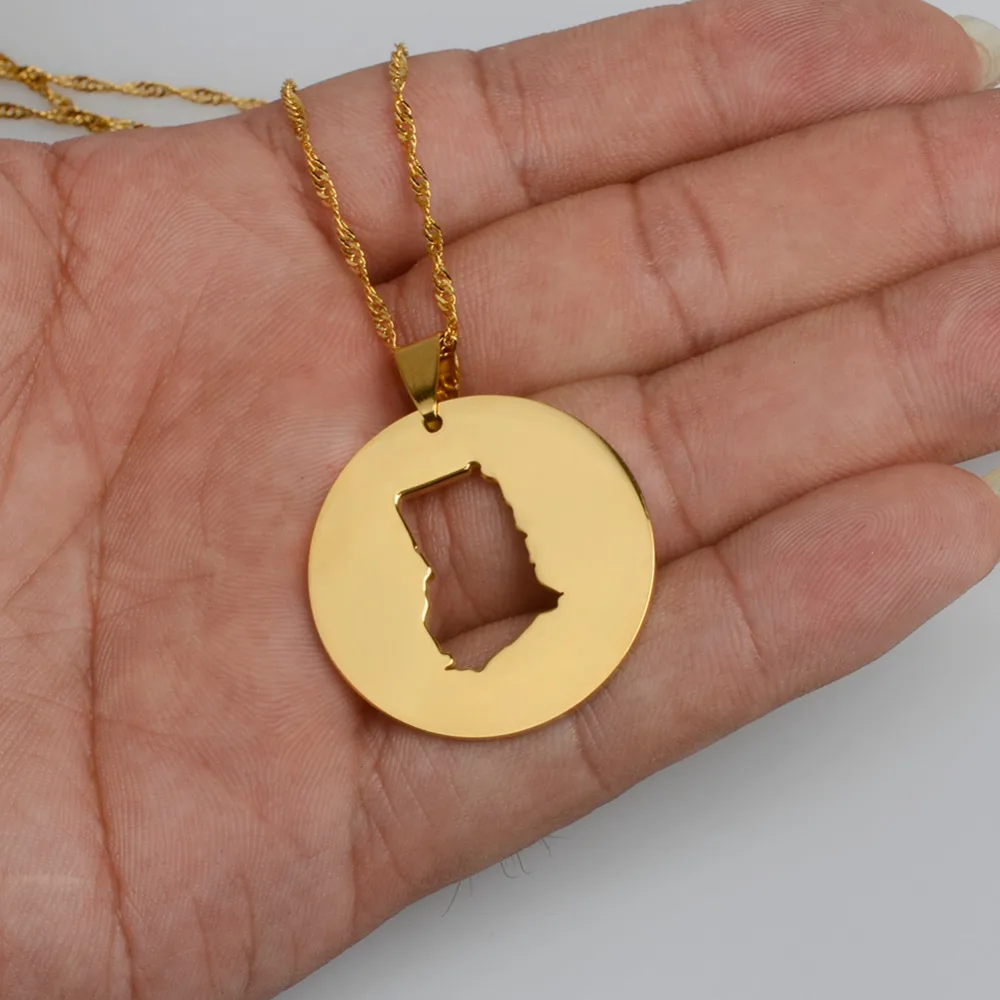 Модные круглые ожерелья с подвесками в виде карт Ганы золотого цвета для женщин