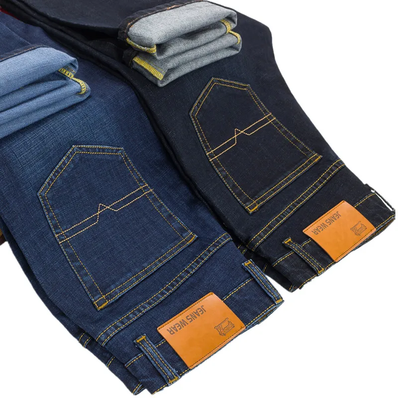 Мужские повседневные джинсовые брюки облегающие прямые Стрейчевые для бизнеса