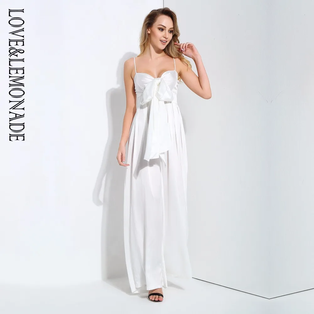 Свободный Белый комбинезон LOVE & LEMONADE с бантом на бретельках LM81048|strap jumpsuit|sexy white