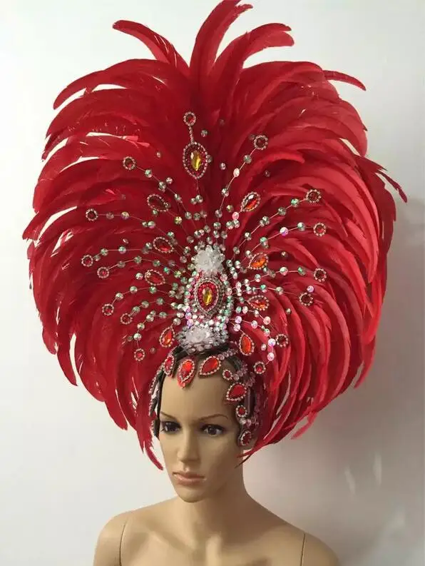 Одежда с перьями для выступлений на сцене подиума карнавала головной убор