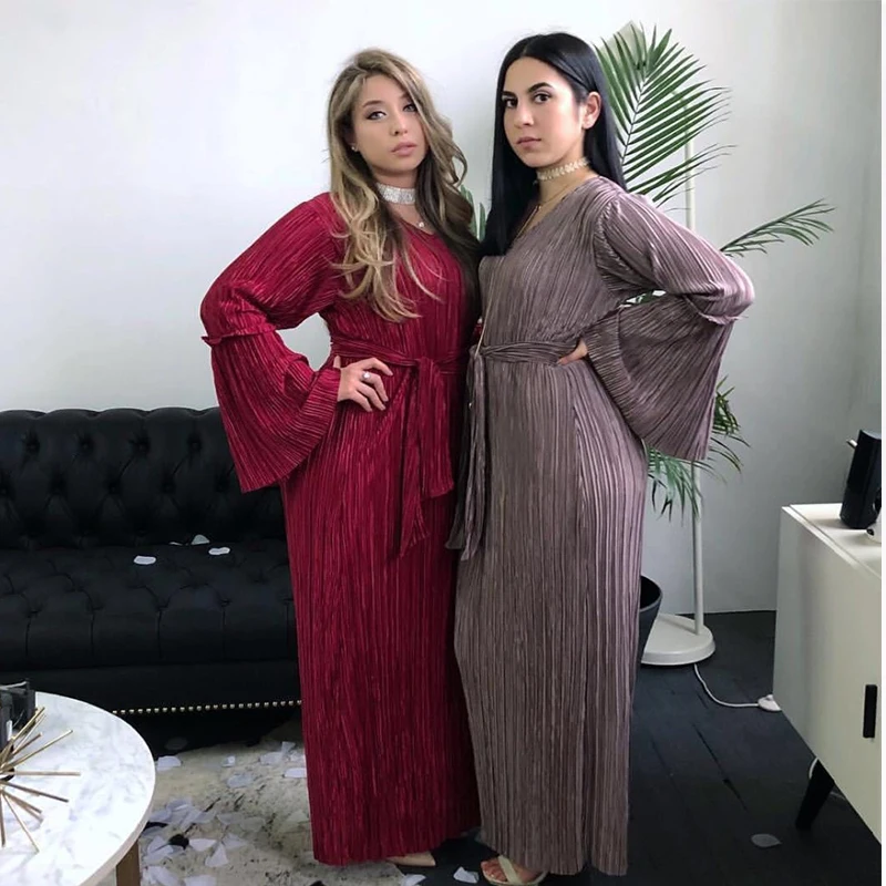 Дубайский мусульманский abaya женское Плиссированное Длинное Макси платье