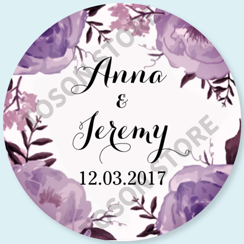 100, Silver laser Customized text logo, Wedding Stickers, Invitations Seals, Candy Favors Gift Boxes Labels, On White Adhesive