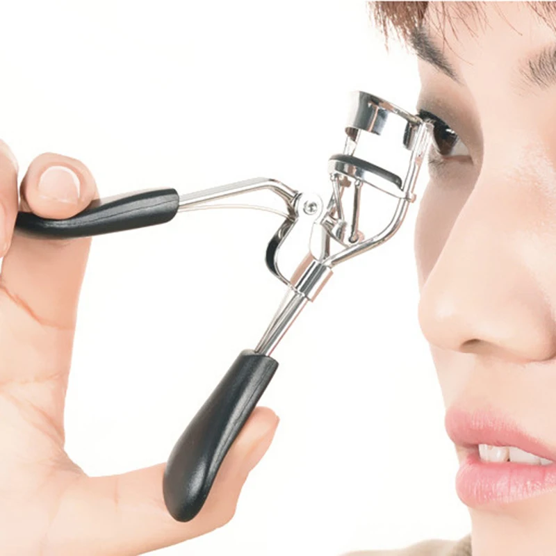 1 шт. серебряный зажим для завивки ресниц с черной/розовой ручкой + 2 силиконовые