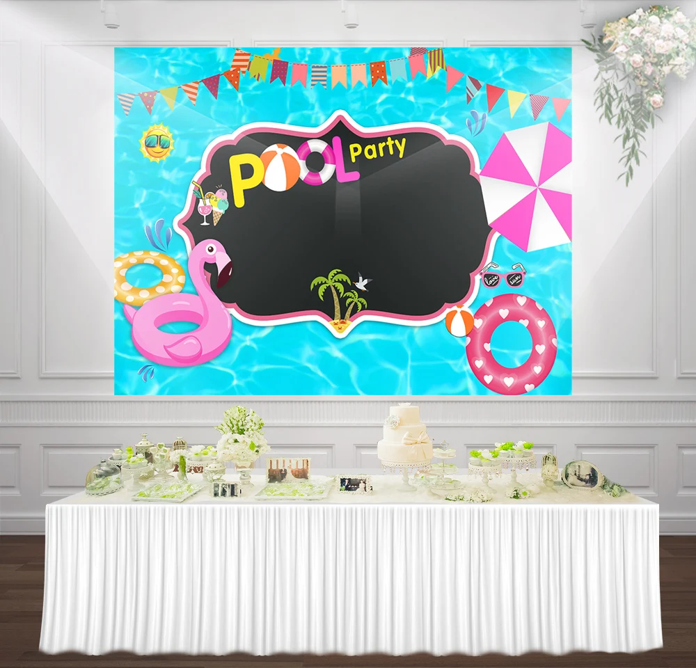 HUAYI Turquoise blue photophone background summer holiday Swimming pool party backdrop poster banner beach ball photocall w-1816 |