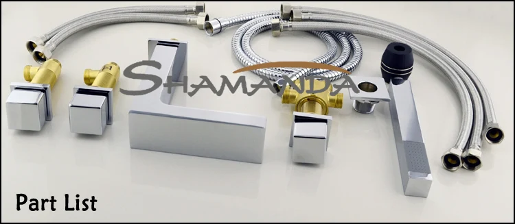 Free Shipping-Bathroom Solid Brass Chrome Finishing 5 Holes Square Bathtub Faucet Pieces Mixer-wholesale-2437 | Обустройство дома