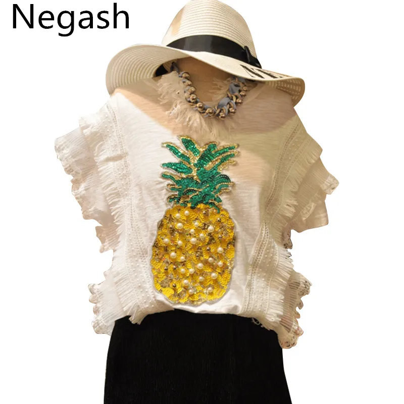 Женская хлопковая рубашка Negash элегантная с блестками и ананасом весна-лето 2019 |