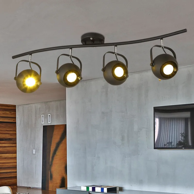 Промышленный рельсовый трек с подсветкой черного цвета Gu10 винтажный прожектор