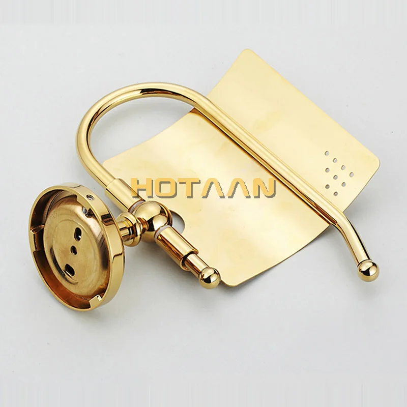 Free Shipping Golden Finish Solid Brass Toilet Paper Holder Classic Bathroom Accessoreis Tissue Roll 12292G |