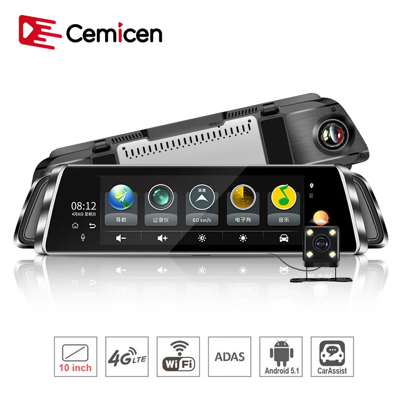 Cemicen Автомобильный видеорегистратор зеркало Android GPS навигатор 4G WIFI ADAS Avtoregistrator Full