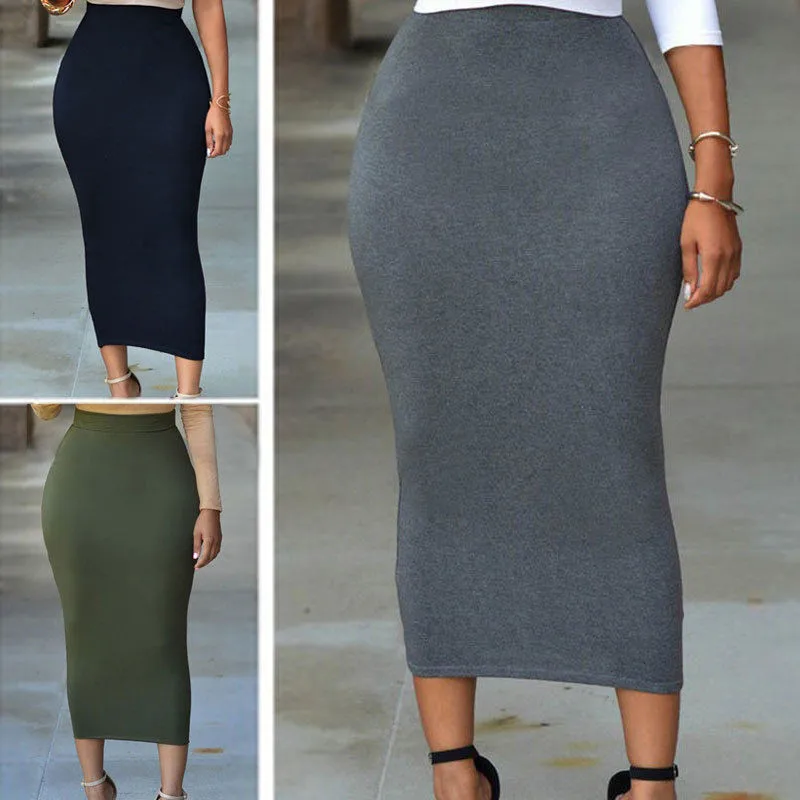 

2018 New Arrival Summer Women Sexy Skirt Solid Color Bandge High Waist Pencil Bodycon Knee Length Skirt