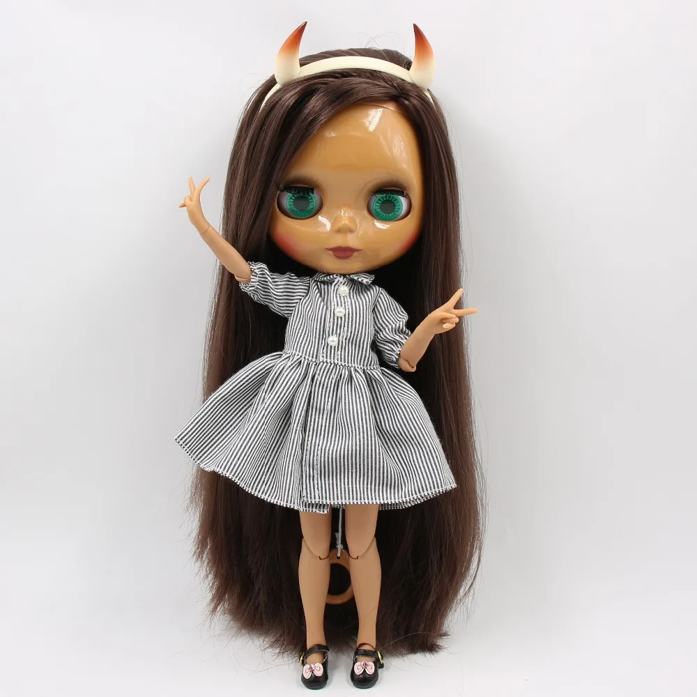 ICY DBS Blyth кукла игрушка прямые каштановые волосы шарнир тела Дьявол Рог платье