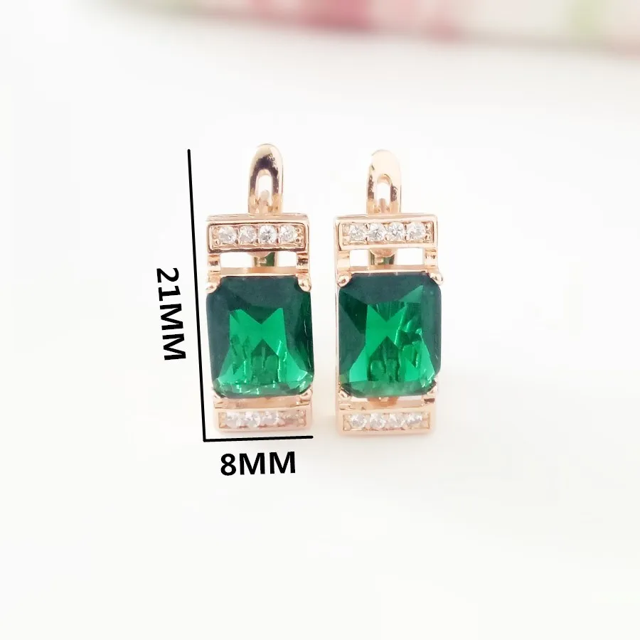 Женские серьги в Корейском стиле с зеленым кубическим цирконием 585 пробы цвет