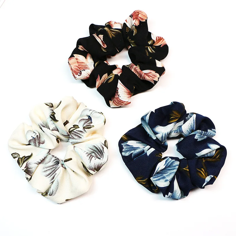 

New arrival Fashion women lovely flower Printed Hair bands elegant hair scrunchies girl's hair Tie Accessories Ponytail Holder
