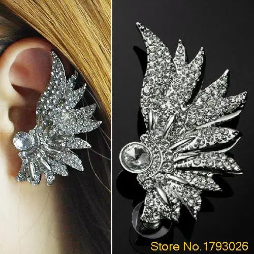 

Панк Металлический Веер-крыло в форме уха манжета уха обертывание женщин Кристалл серьги 4T5J