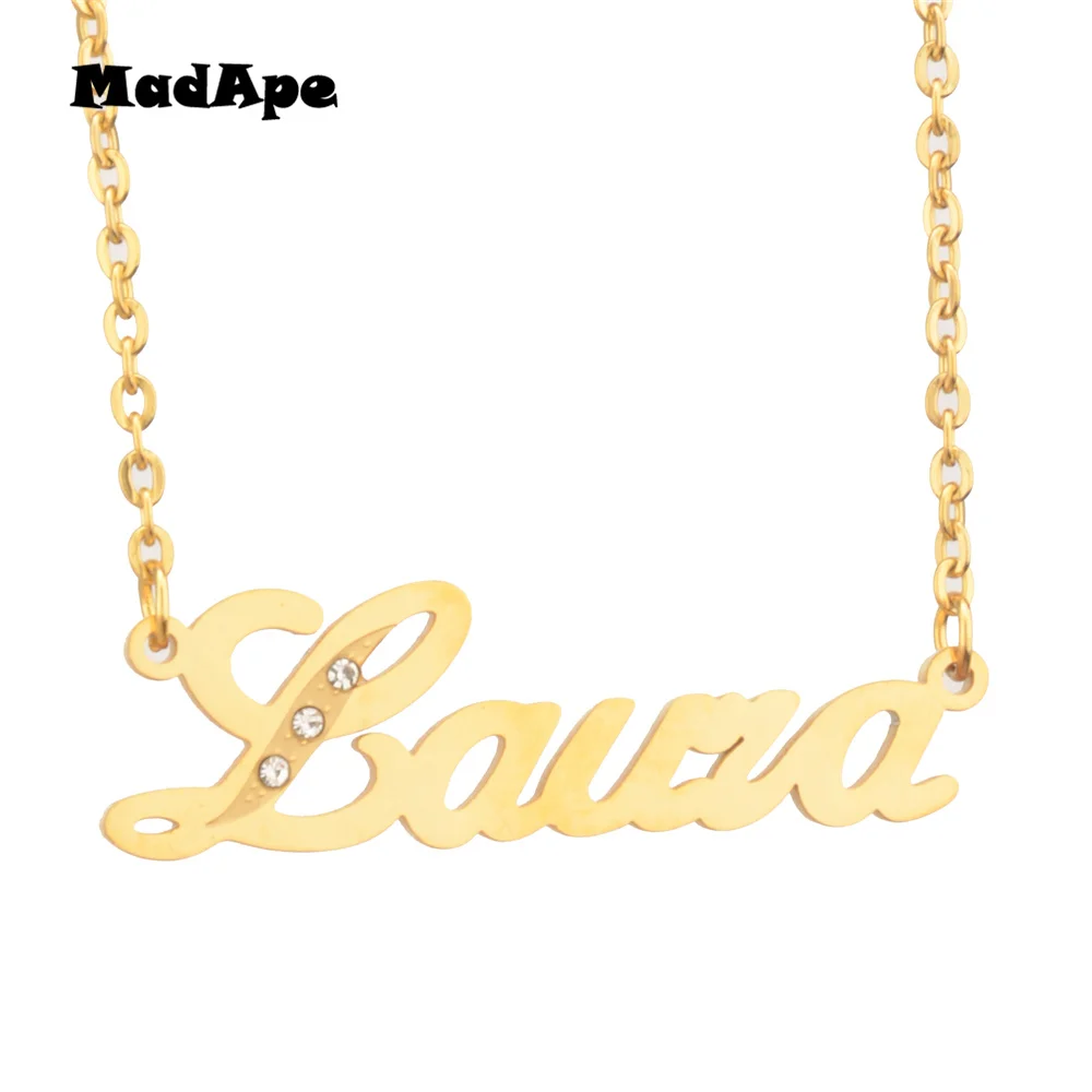 

MadApe 316L Stainless Steel "Laura" Name Pendant Chain Custom Personalized Name Necklace, Custom Women And Men Any Name Necklace