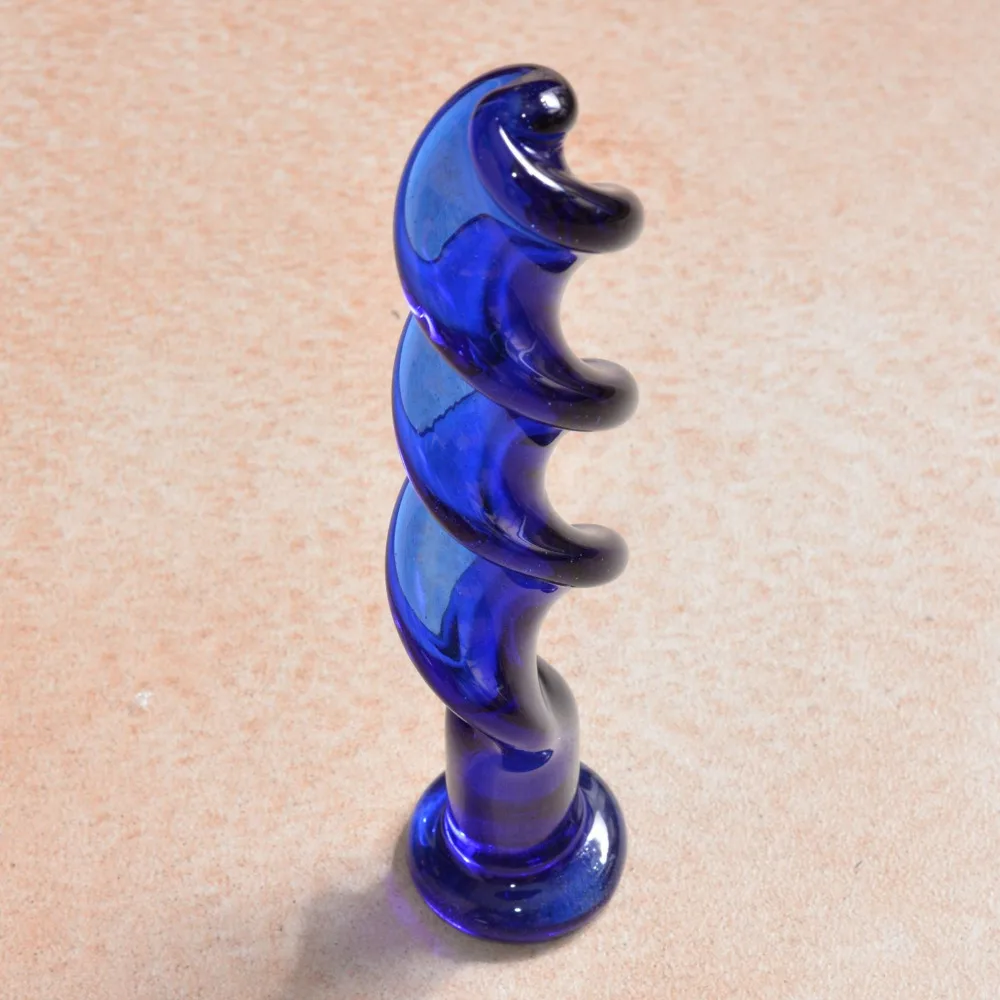 Синий спиральный стеклянный фаллоимитатор пенис секс-игрушки для женщин мужчин