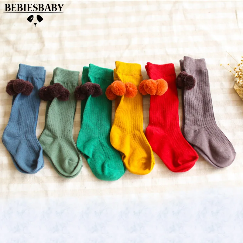 Детские хлопковые носки с помпонами для новорожденных мальчиков теплые средней