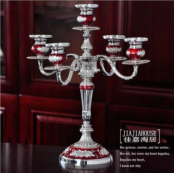 silver red 5arm Металл silverblack канделябры Подсвечник подставка для свечей для свадьбы Золотая свеча держатели для золотой декор дома ZT006 - Цвет: silver red
