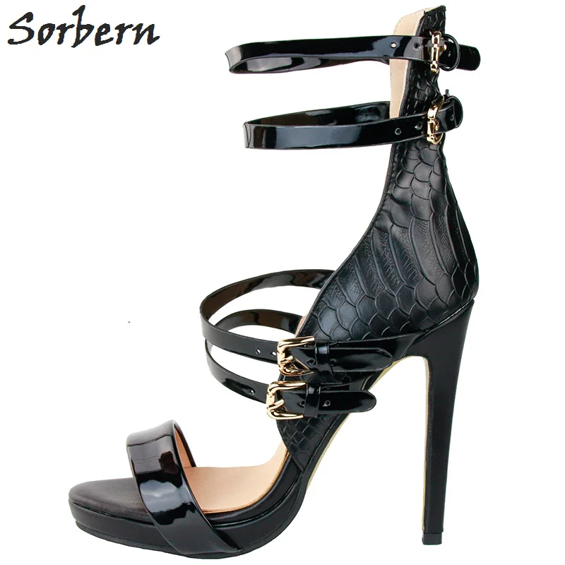 Sorbern Black Women Sandals Buckle Strap High Heels Ankle Strap Women Sandals Summer Sandal High Heels Women Platform Shoes