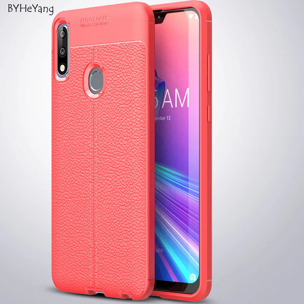 Чехол для Asus Zenfone Max Pro M2 ZB631KL с кожаной текстурой силиконовая мягкая Задняя