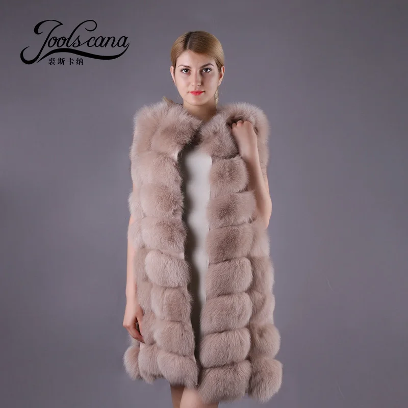 Joolscana real fur long vest natural fox winter sleeveless jacket coat 2017 brand Russia style women warm | Женская одежда
