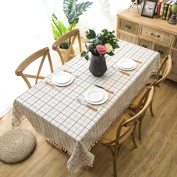 В виде решетки в стиле ретро Водонепроницаемая скатерть с кисточками 1 шт. 10