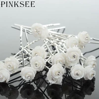 pinksee 20pcs elegant bridal wedding flower hair pins hair clips headwear women jewelry accessories wholesale tiara