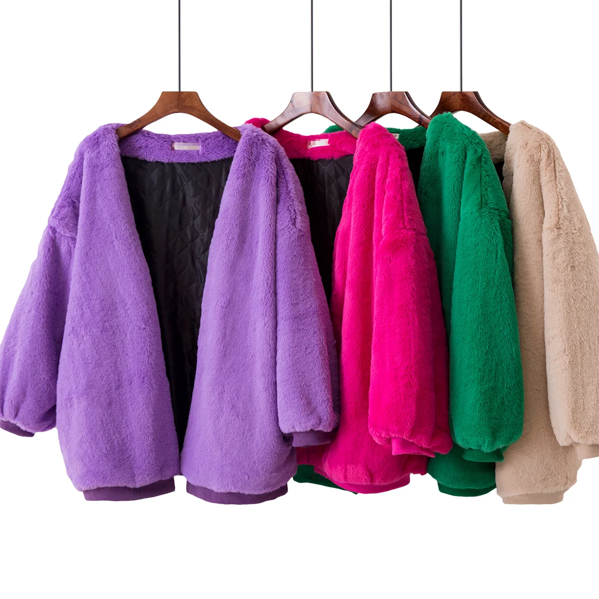 2018 New Women Fluffy Jacket Autumn Batwing Sleeved Solid V Neck Short Faux Wool Cardigan Woman Black Outerwaer Casacos | Женская одежда