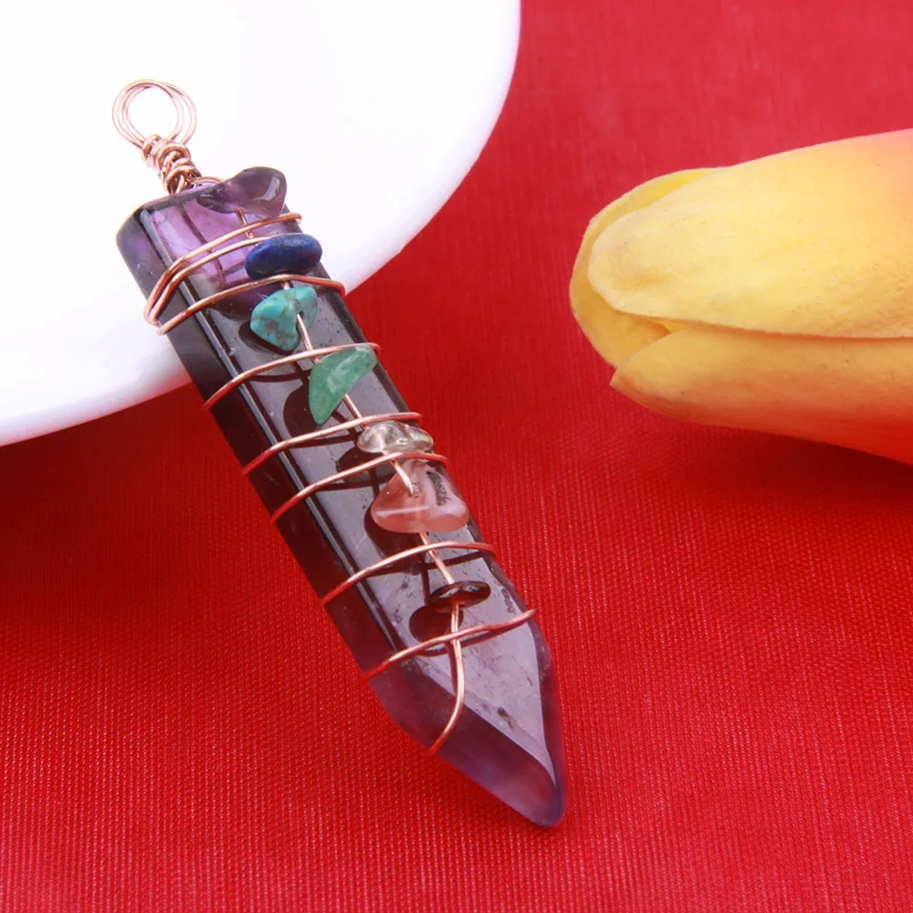 Натуральный Аметист Кристалл точка 7 Чакра каменные чипсы бусины подвесной рейки