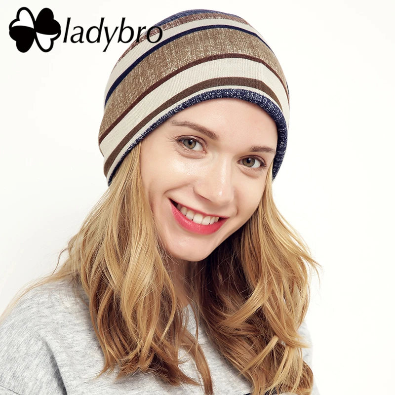 Женская шапка Ladybro 3 в 1 Осенняя вязаная шапки для влюбленных полосатая Дамский