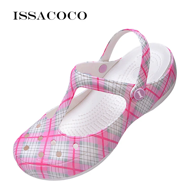 Pink ISSACOCO/летние женские шлепанцы; сандалии; пляжная обувь для сада; прозрачная обувь; однотонные пляжные сандалии на толстом каблуке; домашние шлепанцы; вьетнамки - Цвет: Pink