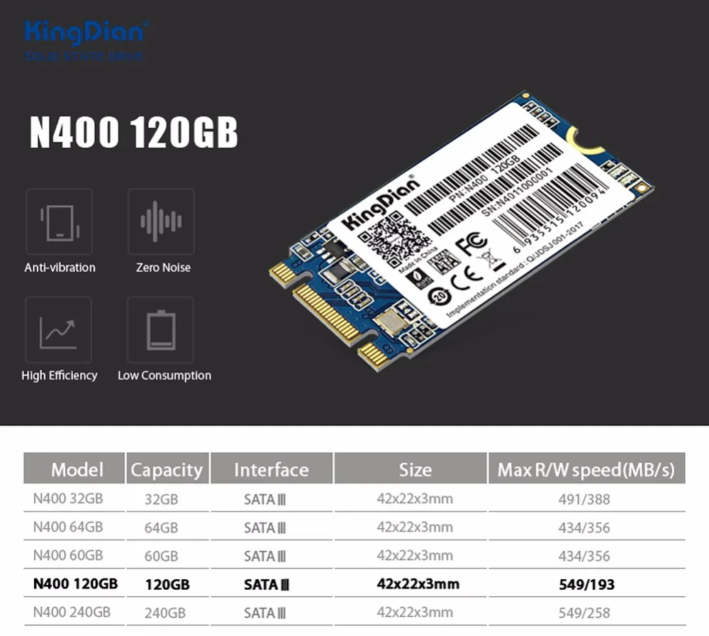 N400-120GB) KingDian Внутренний твердотельный диск Жесткий диск ультра тонкий обновление M.2 NGFF 120GB 128G