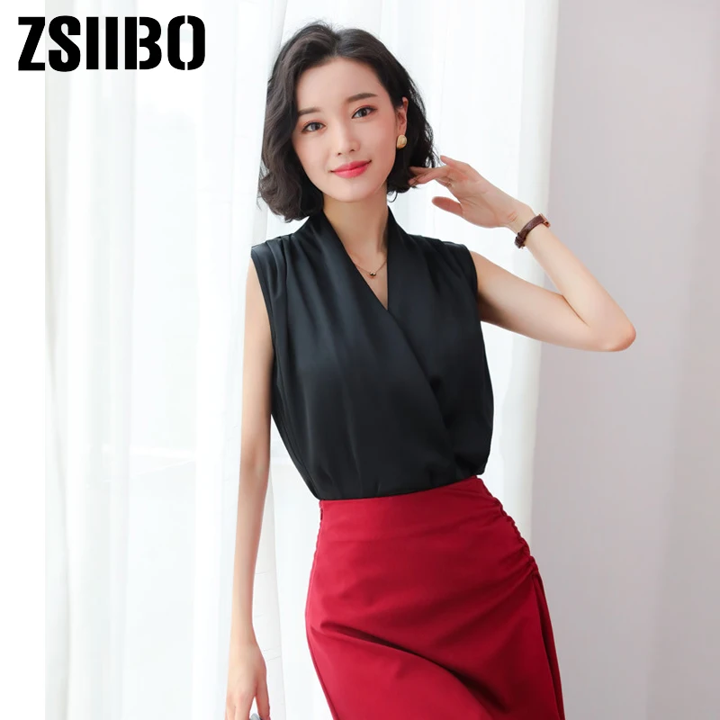 2020 летний корейский Стиль Женская рабочая блузка нерегулярные шелковая рубашка